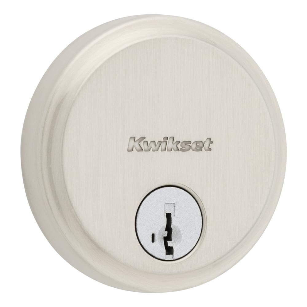 Kwikset 258-15S.STRKP Hometown Low Profile Single Cylinder SmartKey Deadbolt with 6AL Latch and STRKP Strike Pack which includes Square Corner, Round Corner and 5303 Round Corner Full Lip Strikes KA3 Satin Nickel Finish.