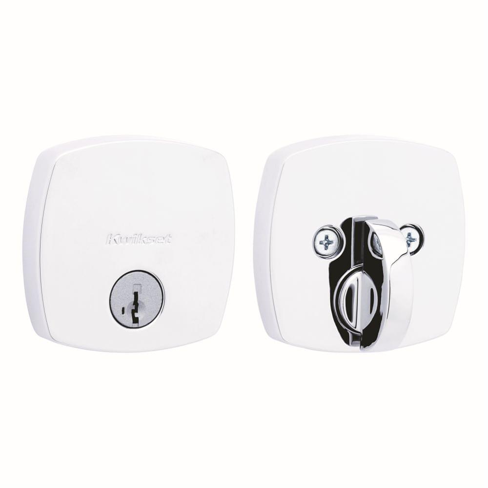 Kwikset 258MDT-26S.STRKP Midtown Contemporary Low Profile Single Cylinder SmartKey Deadbolt with 6AL Latch and STRKP Strike Pack which includes Square Corner; Round Corner and 5303 Round Corner Full Lip Strikes KA3 Bright Chrome Finish.