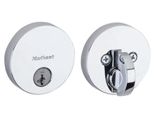 Kwikset 258RDT-26S.STRKP Uptown Round Contemporary Low Profile Single Cylinder SmartKey Deadbolt with 6AL Latch and STRKP Strike Pack which includes Square Corner, Round Corner and 5303 Round Corner Full Lip Strikes KA3 Bright Chrome Finish.