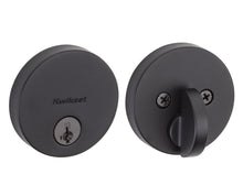 Kwikset 258RDT-514S.STRKP Uptown Round Contemporary Low Profile Single Cylinder SmartKey Deadbolt with 6AL Latch and STRKP Strike Pack which includes Square Corner, Round Corner and 5303 Round Corner Full Lip Strikes KA3 Matte Black Finish.