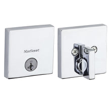 Kwikset 258SQT-26S.STRKP Downtown Square Contemporary Low Profile Single Cylinder SmartKey Deadbolt with 6AL Latch and STRKP Strike Pack which includes Square Corner, Round Corner and 5303 Round Corner Full Lip Strikes KA3 Bright Chrome Finish.