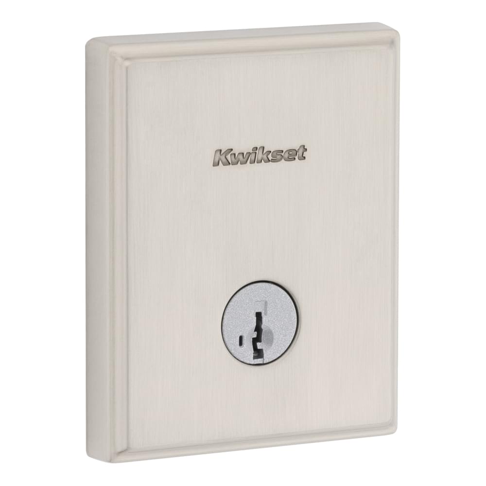 Kwikset 258TRCT-15S.STRKP Crosstown Low Profile Single Cylinder SmartKey Deadbolt with 6AL Latch and STRKP Strike Pack which includes Square Corner, Round Corner and 5303 Round Corner Full Lip Strikes KA3 Satin Nickel Finish.