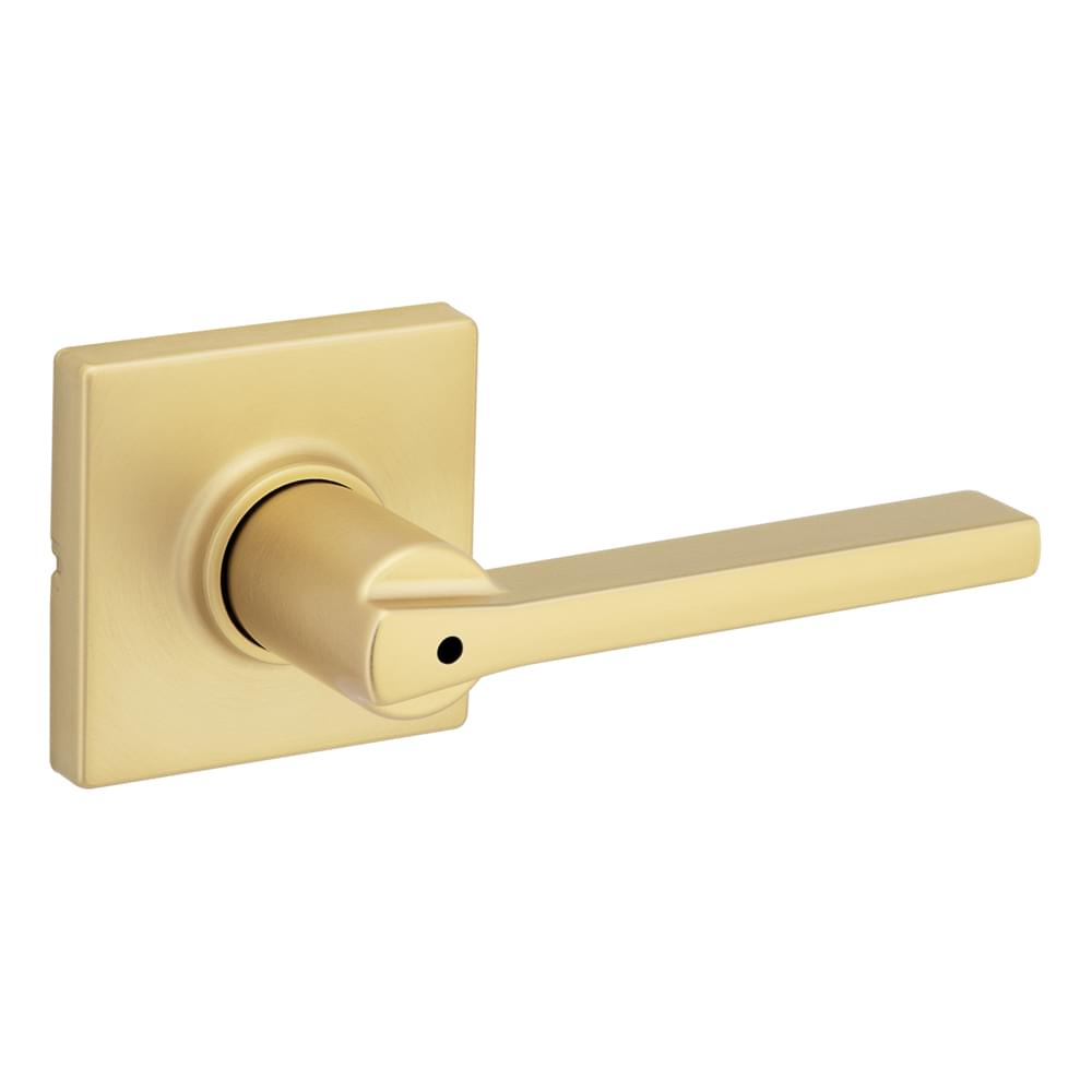 Kwikset 300CSLSQT-4 Casey Lever with Square Rose Privacy Door Lock with 6AL Latch and RCS Strike Satin Brass Finish.