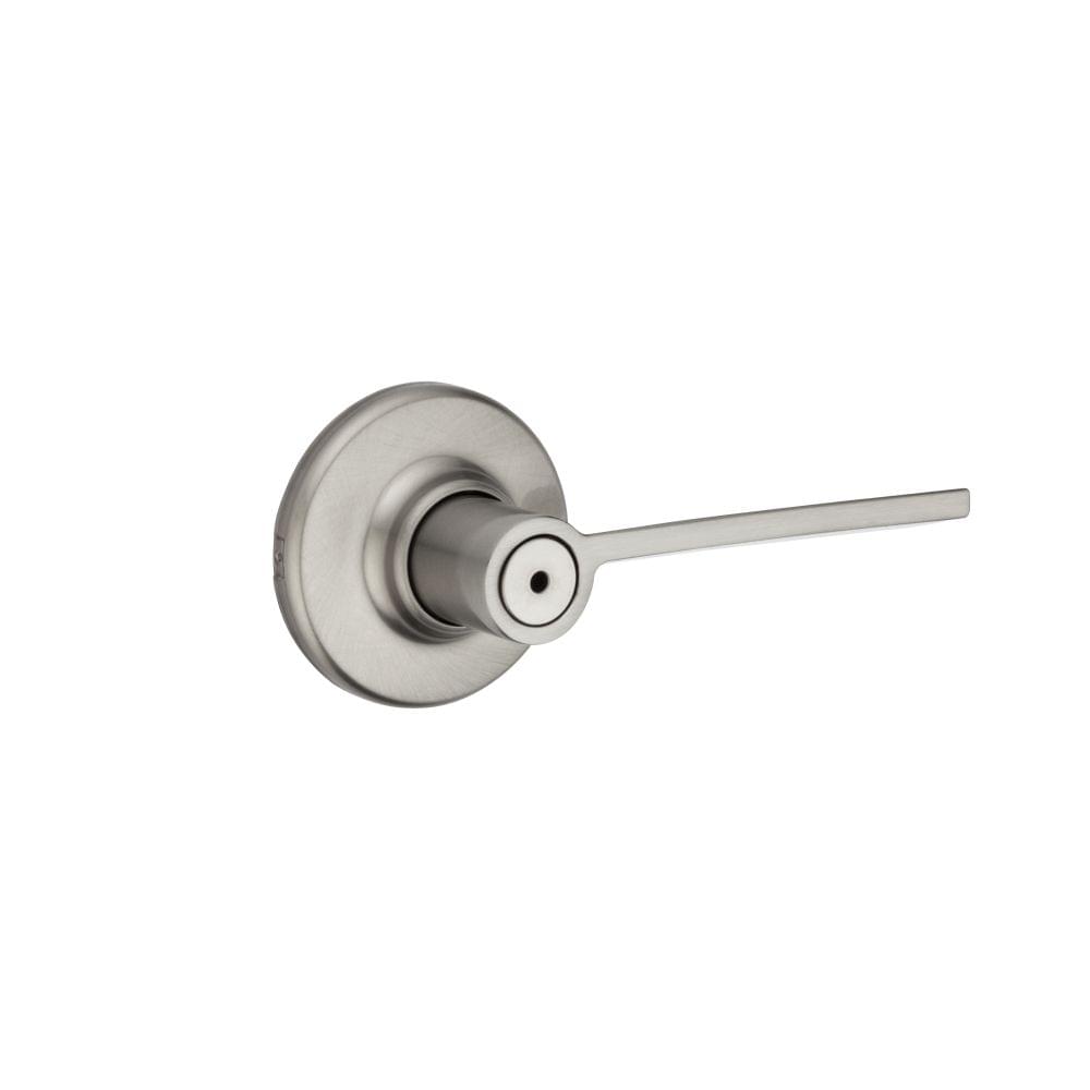 Kwikset 300LRLRDT-15 Ladera Lever with Round Rose Privacy Door Lock with 6AL Latch and RCS Strike Satin Nickel Finish.