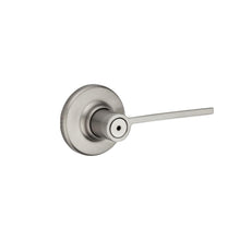 Kwikset 300LRLRDT-15 Ladera Lever with Round Rose Privacy Door Lock with 6AL Latch and RCS Strike Satin Nickel Finish.