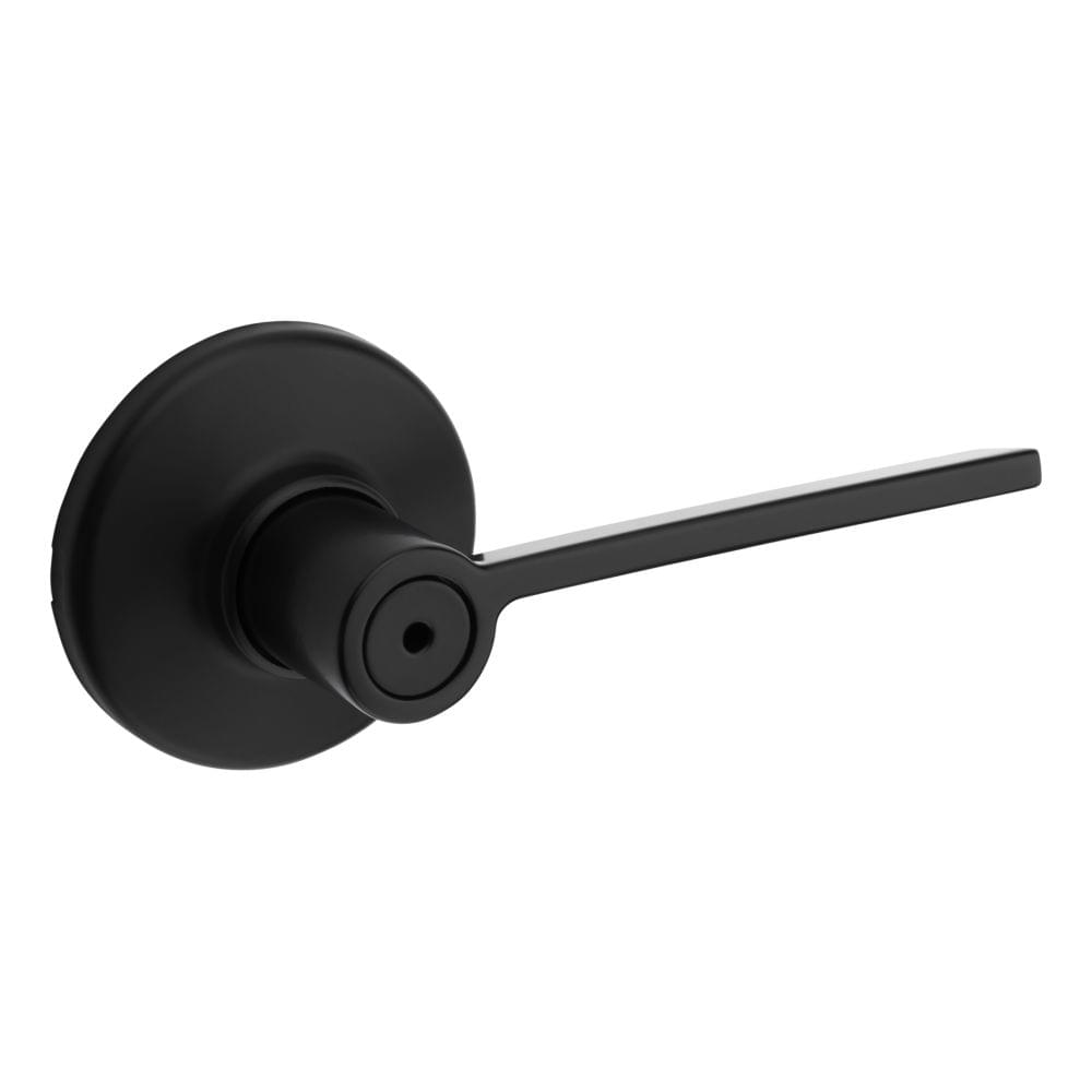 Kwikset 300LRLRDT-514 Ladera Lever with Round Rose Privacy Door Lock with 6AL Latch and RCS Strike Matte Black Finish.