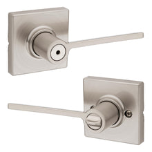 Kwikset 300LRLSQT-15 Ladera Lever with Square Rose Privacy Door Lock with 6AL Latch and RCS Strike Satin Nickel Finish.