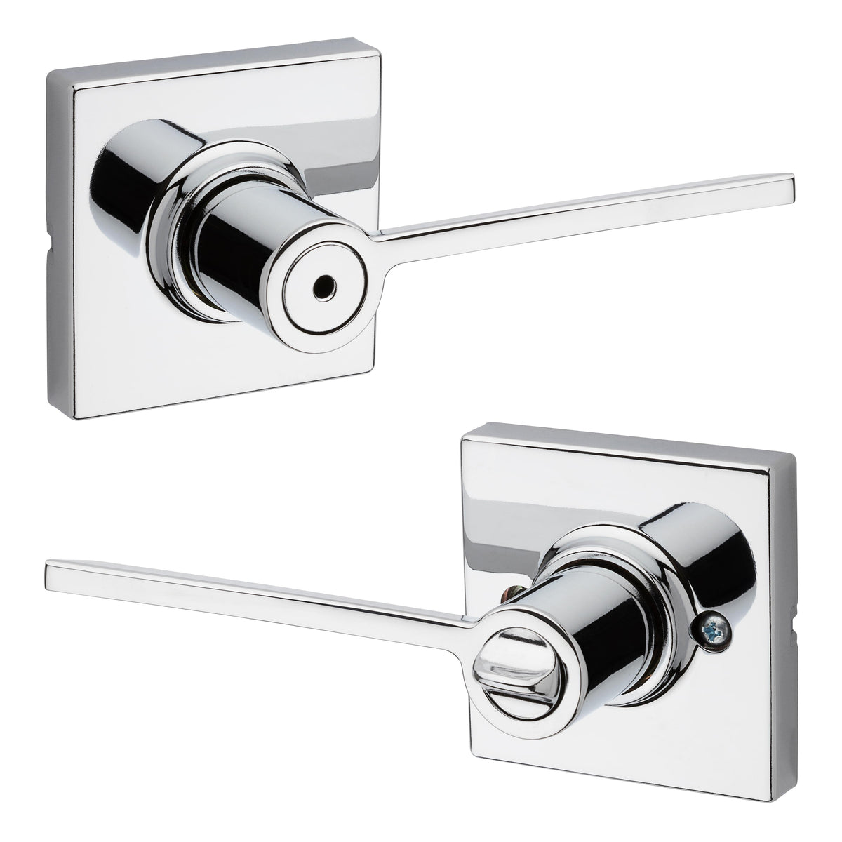 Kwikset 300LRLSQT-26 Ladera Lever with Square Rose Privacy Door Lock with 6AL Latch and RCS Strike Bright Chrome Finish.