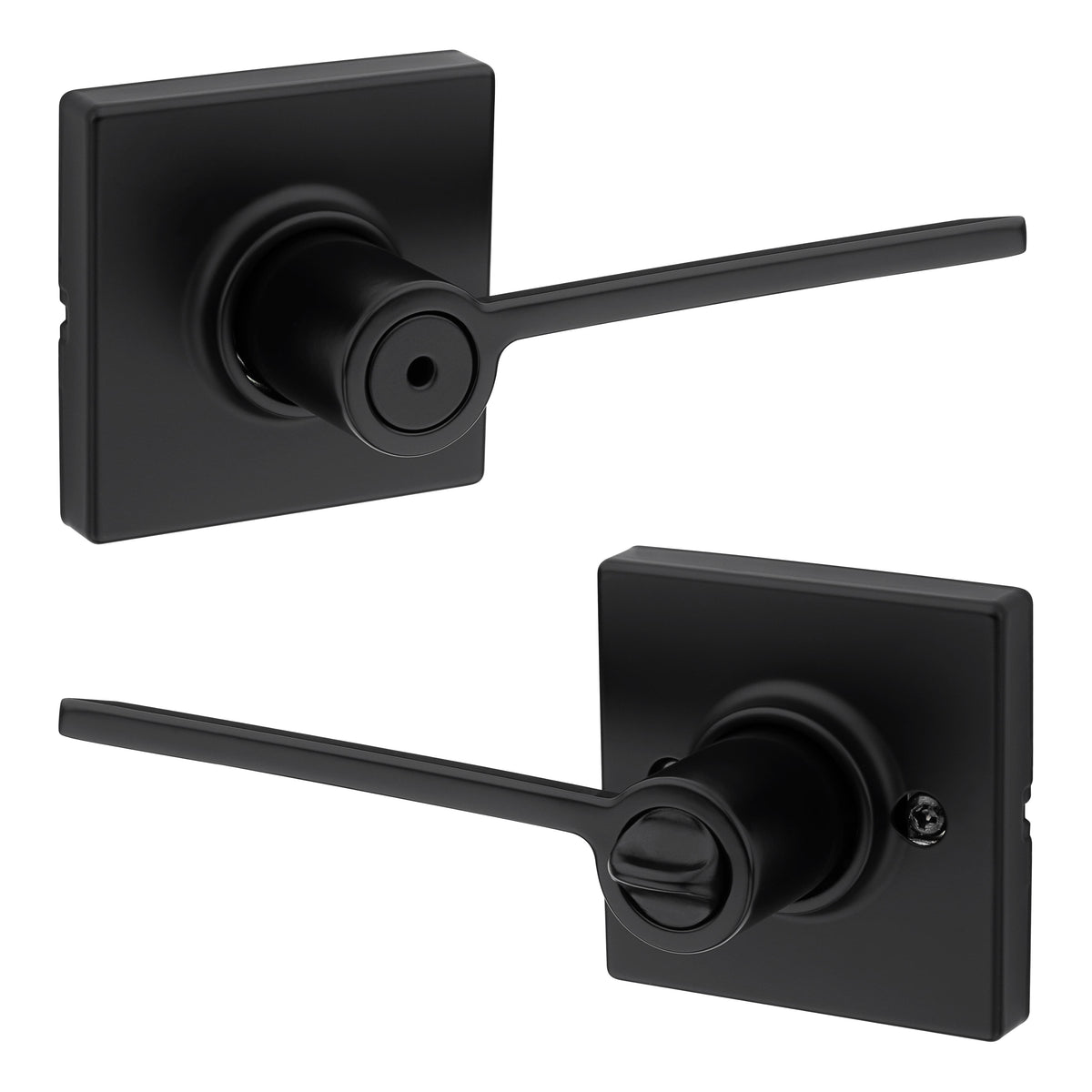 Kwikset 300LRLSQT-514 Ladera Lever with Square Rose Privacy Door Lock with 6AL Latch and RCS Strike Matte Black Finish.