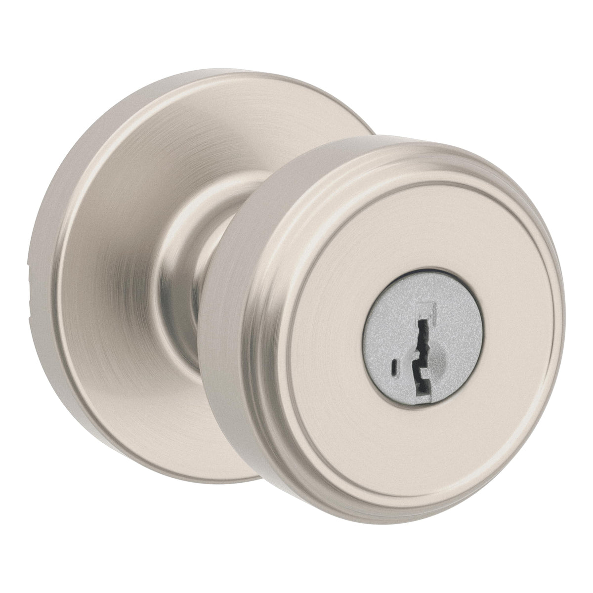 Kwikset 400MNKRDT-15S Maven Knob Round Rose Entry Door Lock SmartKey with 6AL Latch and RCS Strike Satin Nickel Finish.
