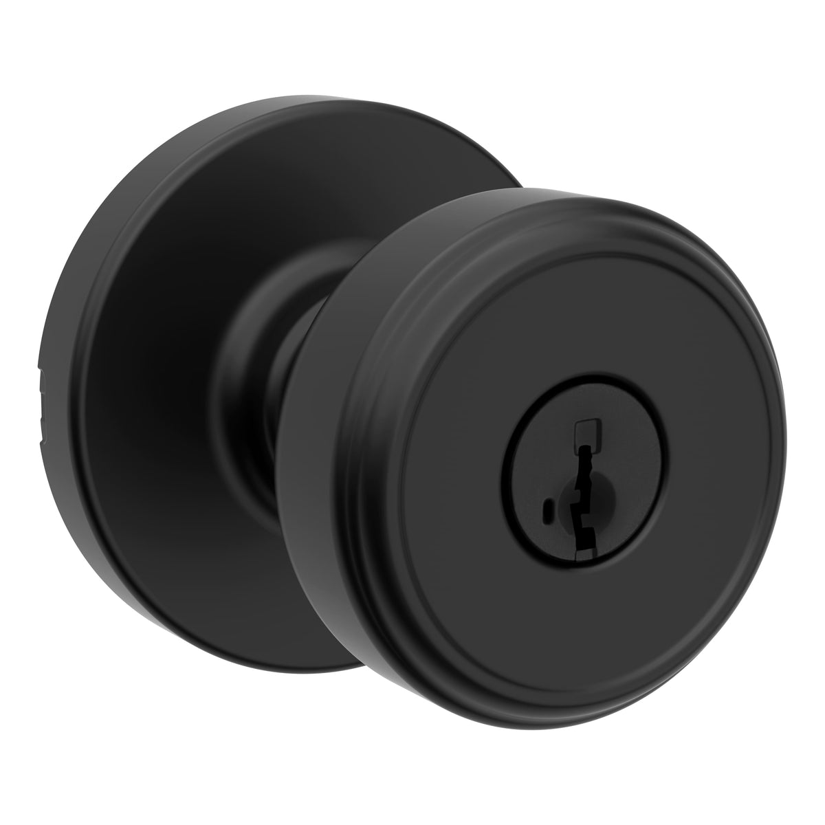 Kwikset 400MNKRDT-514S Maven Knob Round Rose Entry Door Lock SmartKey with 6AL Latch and RCS Strike Matte Black Finish.