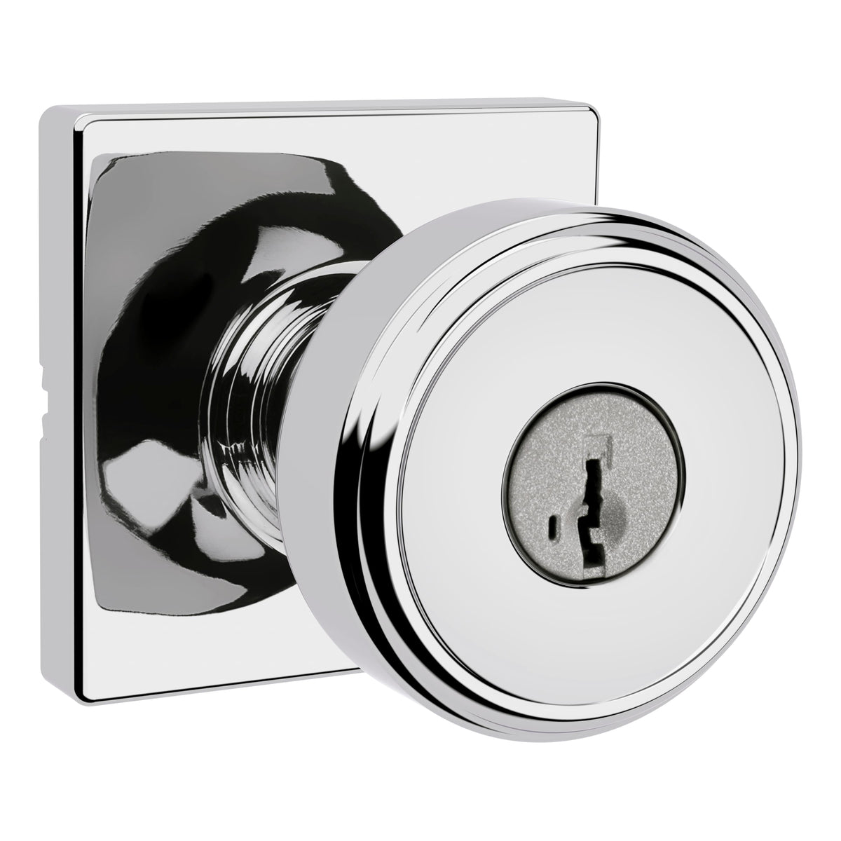 Kwikset 400MNKSQT-26S Maven Knob Square Rose Entry Door Lock SmartKey with 6AL Latch and RCS Strike Bright Chrome Finish.