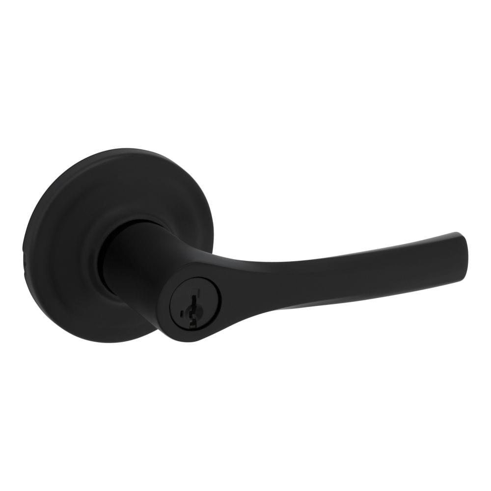 Kwikset 405HYL-514S Henley Lever Entry Door Lock SmartKey with 6AL Latch and RCS Strike Matte Black Finish.
