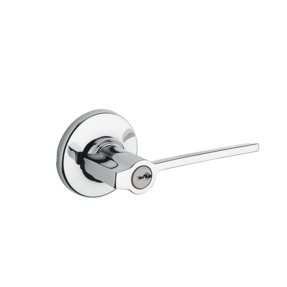 Kwikset 405LRLRDT-26S Ladera Lever with Round Rose Entry Door Lock SmartKey with 6AL Latch and RCS Strike Bright Chrome Finish.
