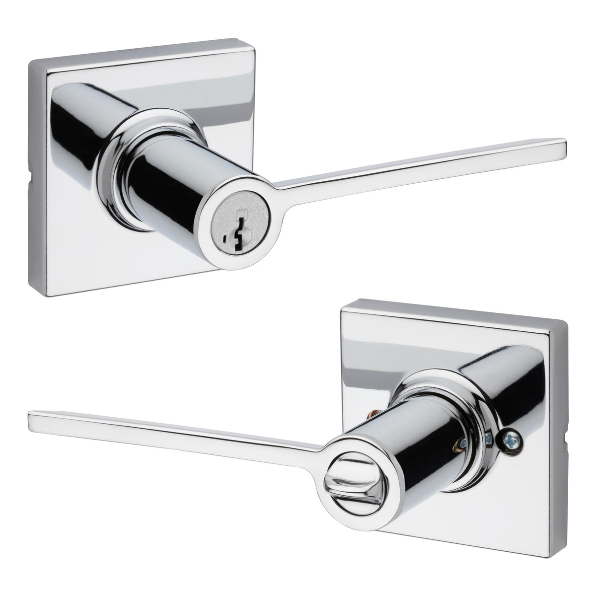 Kwikset 405LRLSQT-26S Ladera Lever with Square Rose Entry Door Lock SmartKey with 6AL Latch and RCS Strike Bright Chrome Finish.