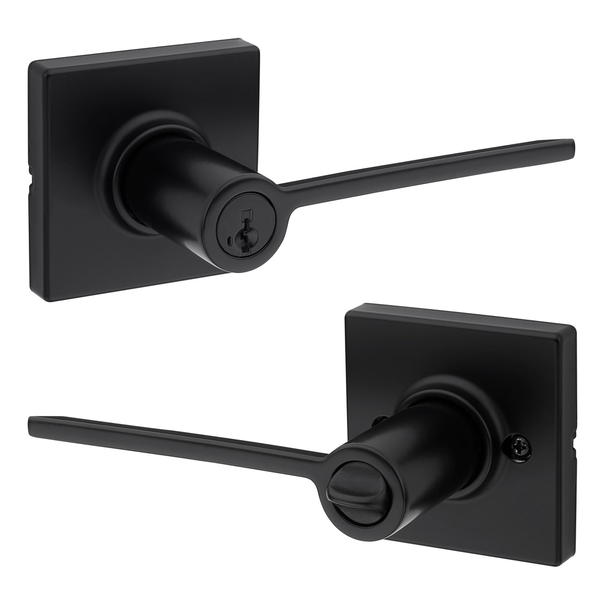 Kwikset 405LRLSQT-514S Ladera Lever with Square Rose Entry Door Lock SmartKey with 6AL Latch and RCS Strike Matte Black Finish.