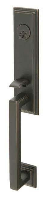 Emtek 4211MUS10BLH Milano Lever Left Hand 2-3/8" and 2-3/4" Backset Single Cylinder Wilshire Tubular Handleset Oil Rubbed Bronze Finish.