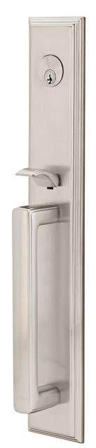 Emtek 4212MUS15RH Milano Lever Right Hand 2-3/8" and 2-3/4" Backset Single Cylinder Melrose Tubular Handleset Satin Nickel Finish.