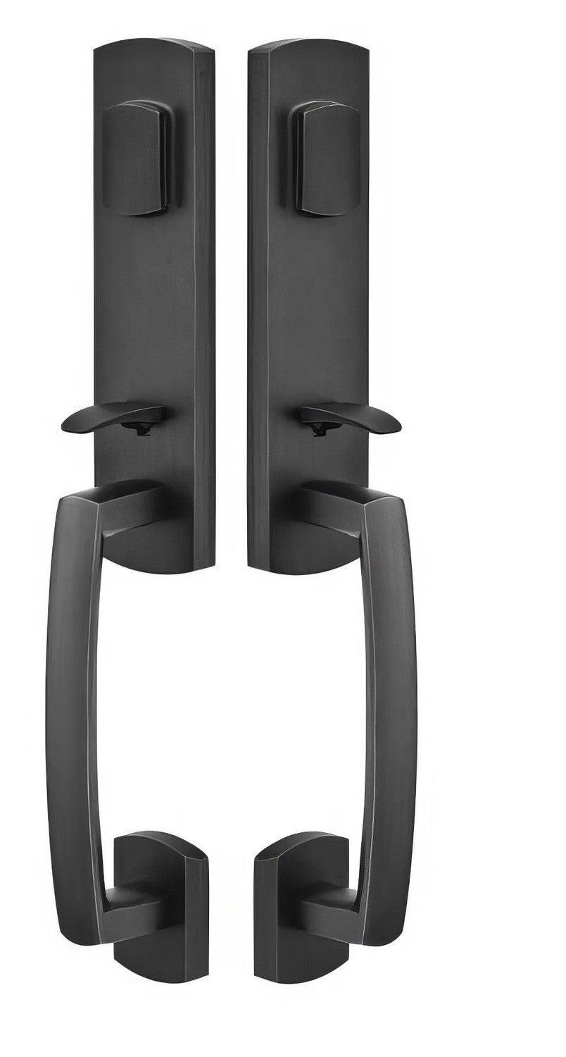 Emtek Logan Double Cylinder Keyed Entry Rustic Modern Bronze Grip by Grip Handleset