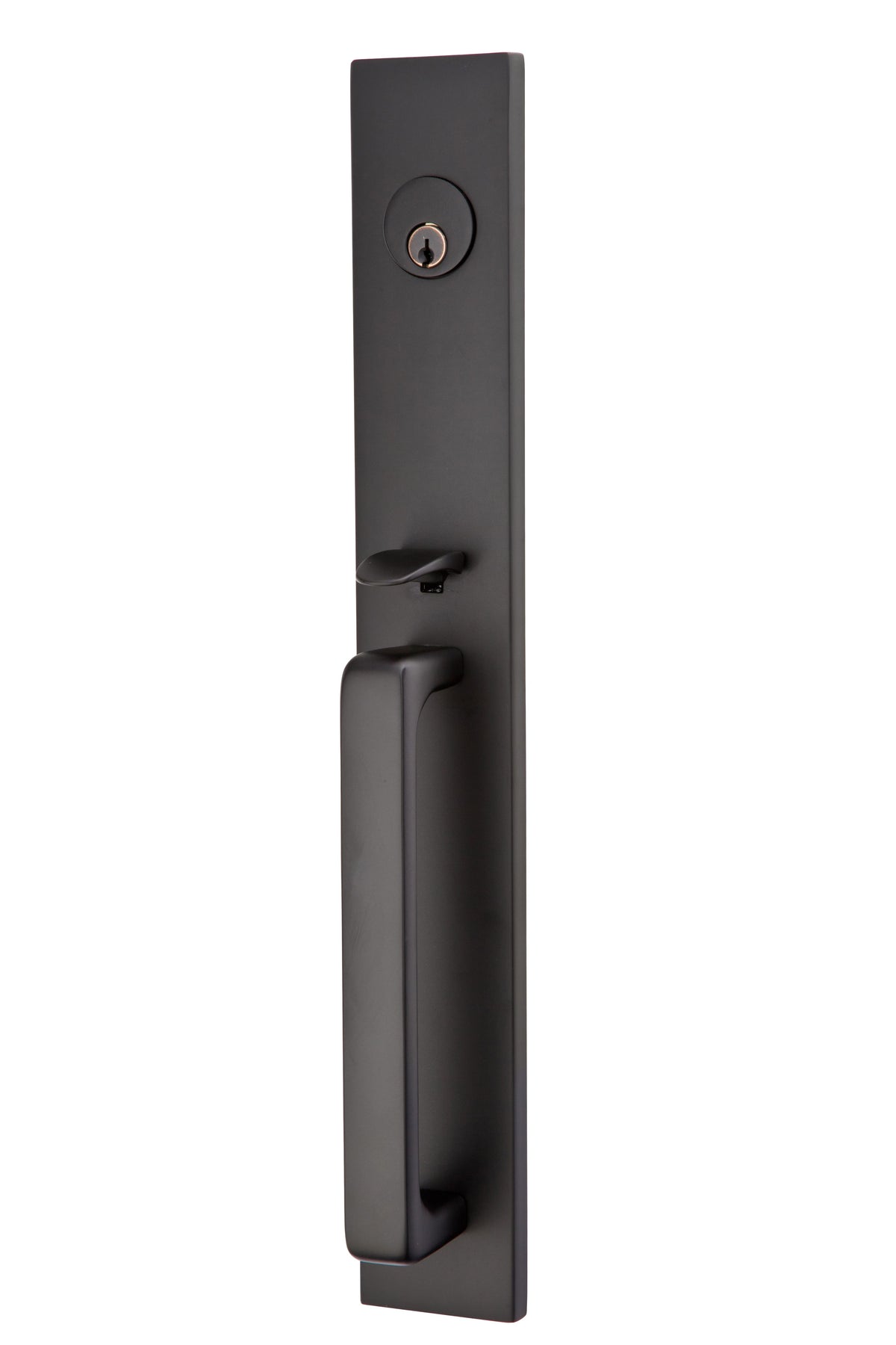 Emtek 4819STUUS19LH Stuttgart Lever Left Hand 2-3/8" and 2-3/4" Backset Single Cylinder Lausanne Tubular Handleset Flat Black Finish.