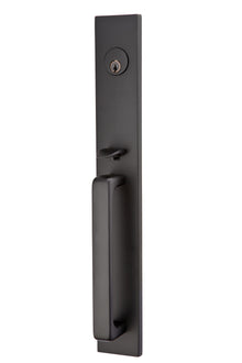 Emtek 4819STUUS19LH Stuttgart Lever Left Hand 2-3/8" and 2-3/4" Backset Single Cylinder Lausanne Tubular Handleset Flat Black Finish.