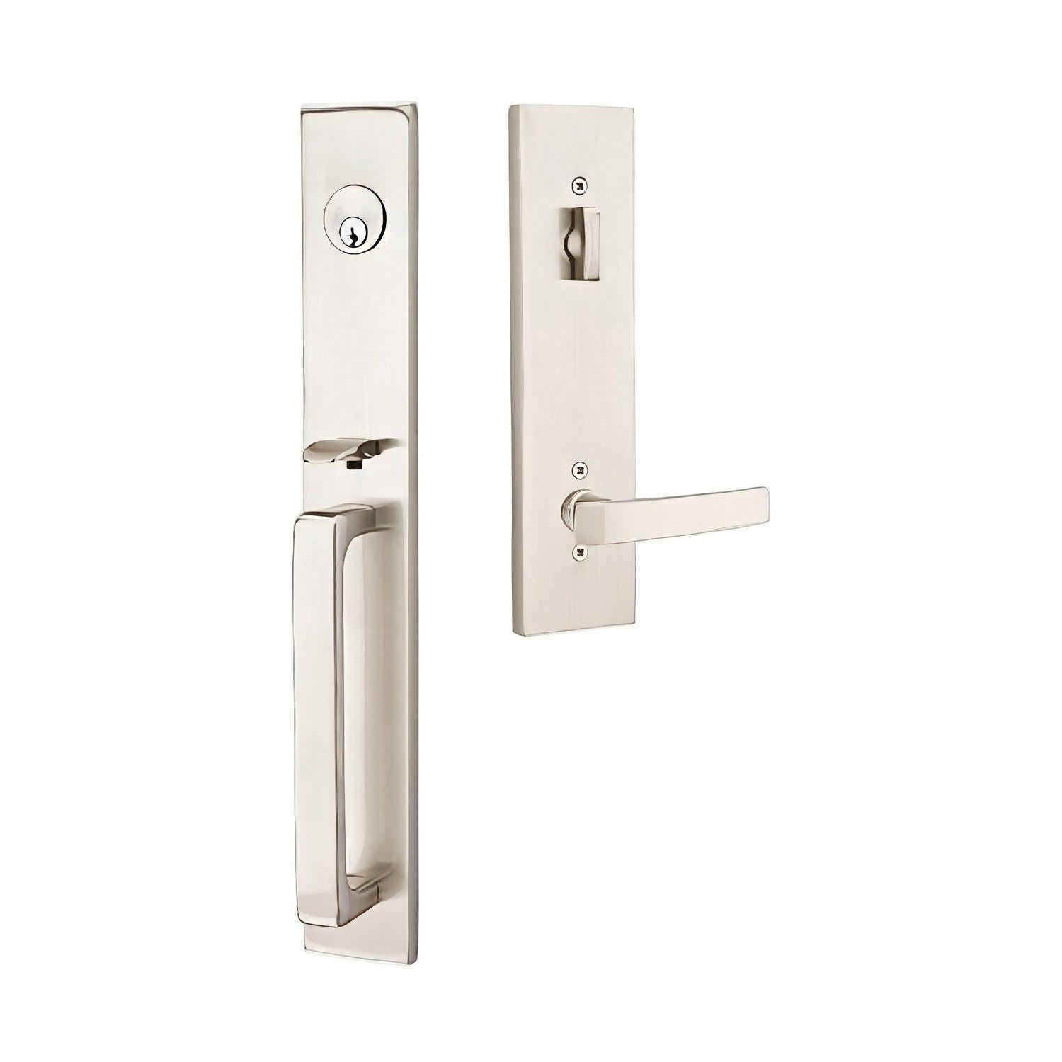 Emtek 4819GVUSRH Geneva Lever Right Hand 2-3/8" and 2-3/4" Backset Single Cylinder Lausanne Tubular Handleset.