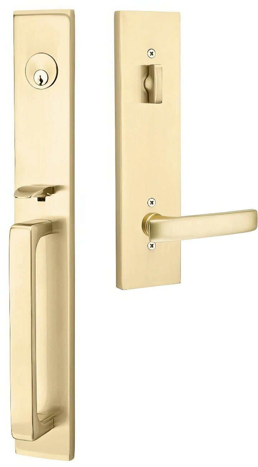 Emtek 4819GVUSLH Geneva Lever Left Hand 2-3/8" and 2-3/4" Backset Single Cylinder Lausanne Tubular Handleset.