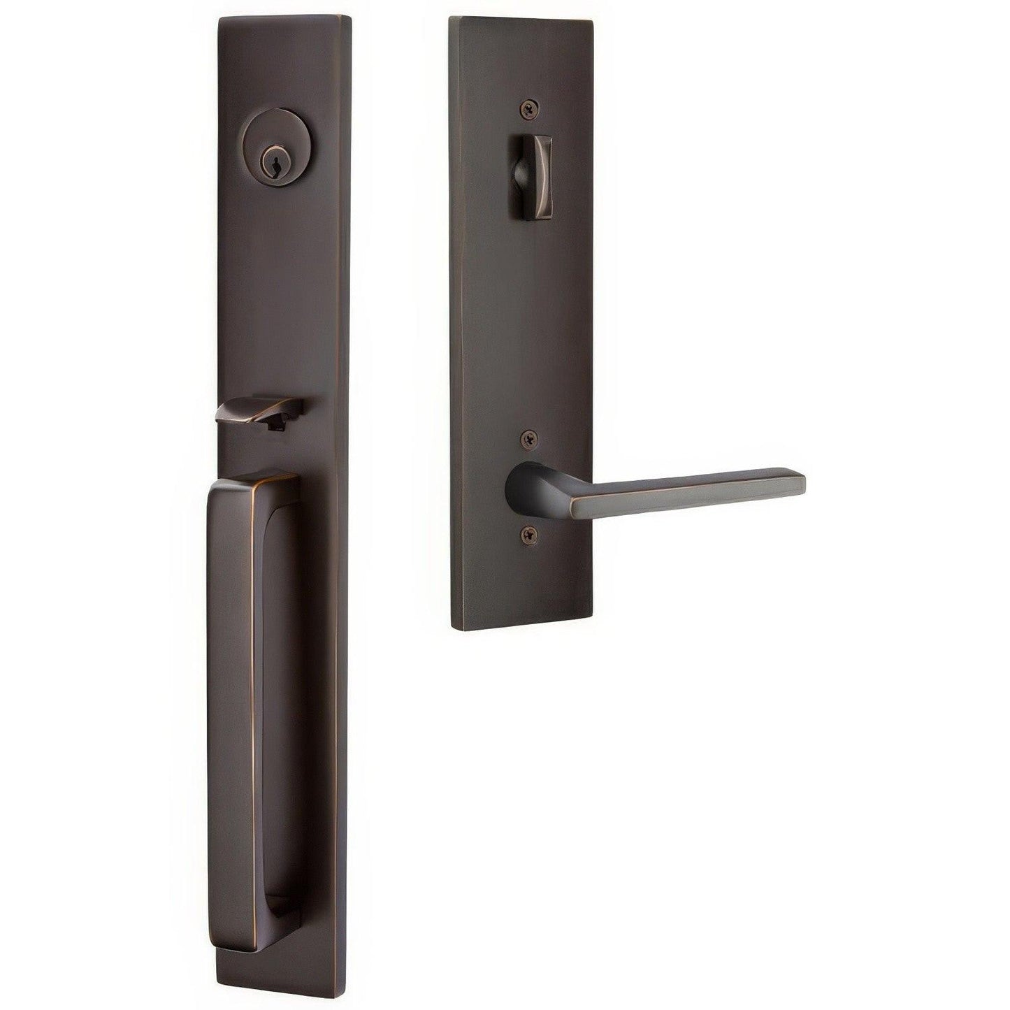 Emtek 4819HLOUSLH Helios Lever Left Hand 2-3/8" and 2-3/4" Backset Single Cylinder Lausanne Tubular Handleset.