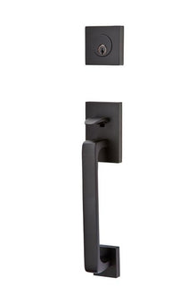 Emtek 4820STUUS19RH Stuttgart Lever Right Hand 2-3/8" and 2-3/4" Backset Single Cylinder Baden Tubular Handleset Flat Black Finish.