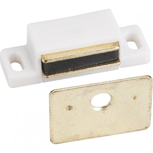 Hardware Resources 15 lb White Single Magnetic Catch with Polished Brass Strike.
