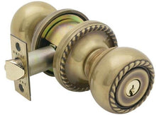 Emtek 5101RKUS7 Rope Knob 2-3/8" and 2-3/4" Backset Keyed Entry with Rope Rose for 1-3/8" to 2-1/16" Door French Antique Brass Finish.