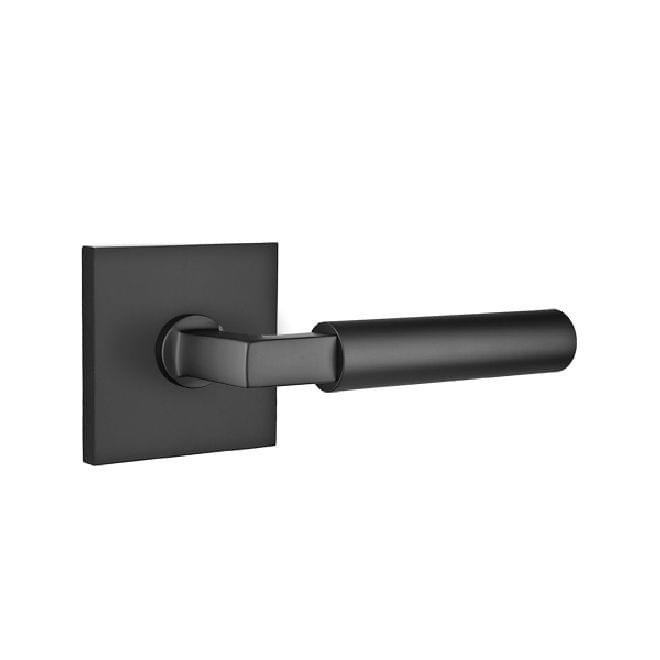 Emtek 5110HECUS19LH Hercules Lever Left Hand 2-3/8" Backset Passage with Square Rose for 1-1/4" to 2" Door Flat Black Finish.