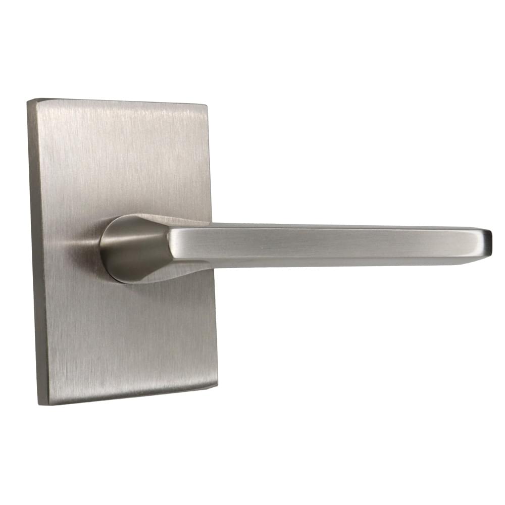 Emtek 5112HLOUS15RH.RLS Helios Lever Right Hand 2-3/8" Backset with Radius Latch Strike Passage with Modern Rectangular Rose for 1-1/4" to 2" Door Satin Nickel Finish.