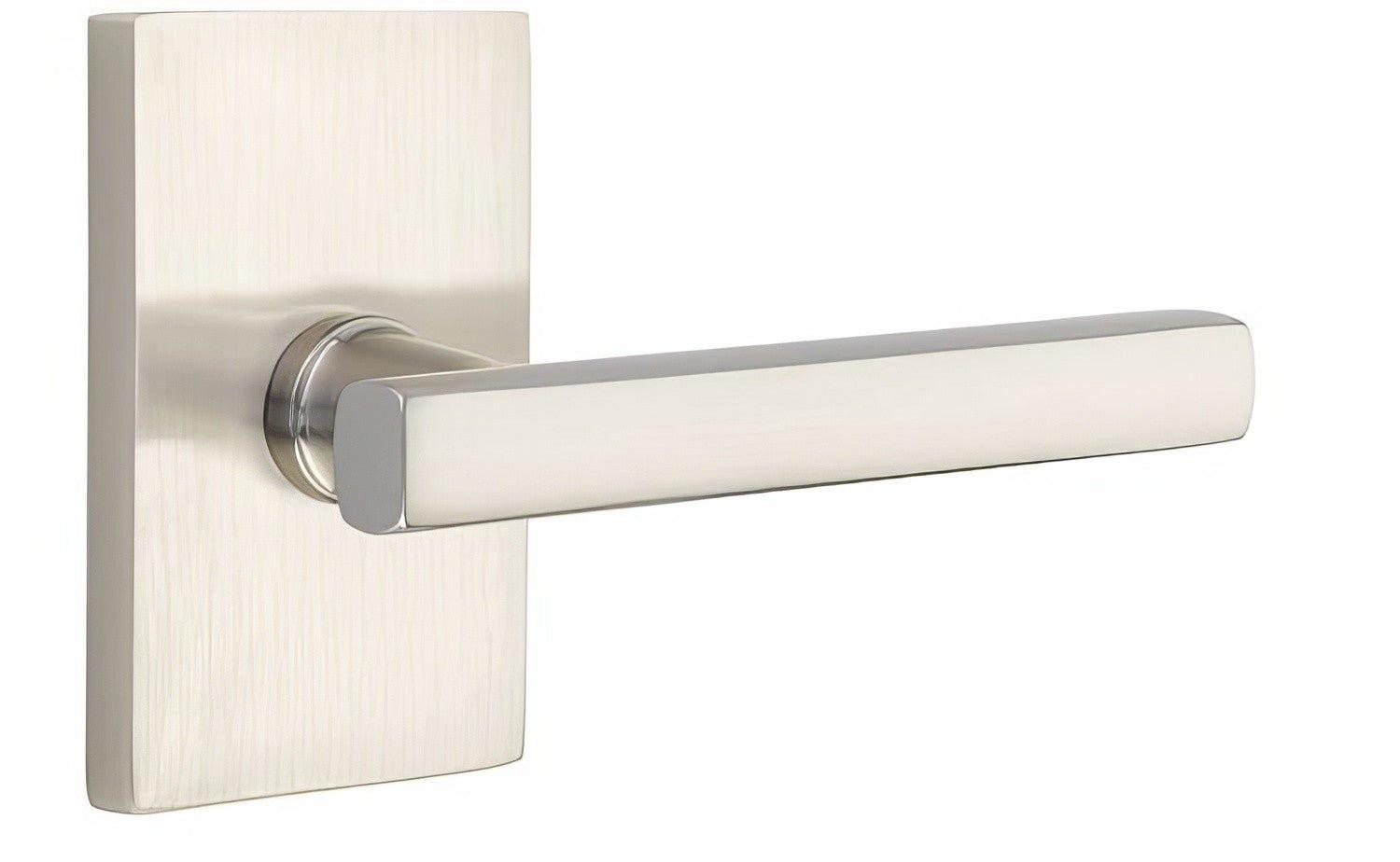 Emtek 5112FRLUSLH Freestone Lever Left Hand 2-3/8" Backset Passage with Modern Rectangular Rose