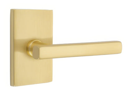 Emtek 5112FRLUSLH Freestone Lever Left Hand 2-3/8" Backset Passage with Modern Rectangular Rose.