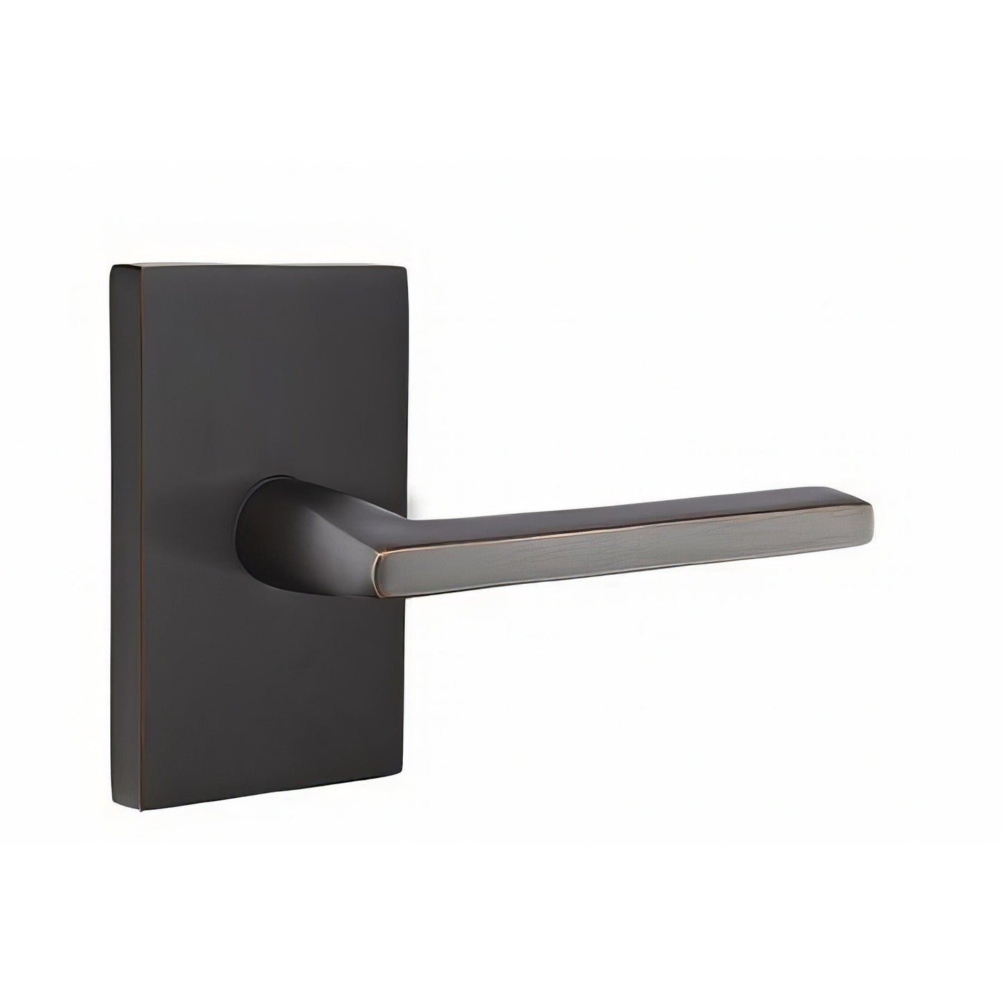 Emtek 5112HLOUSLH Helios Lever Left Hand 2-3/8" Backset Passage with Modern Rectangular Rose.