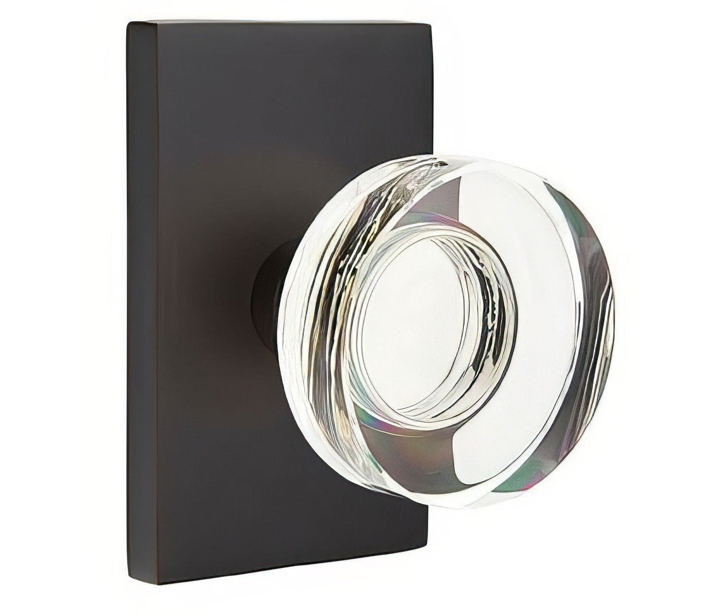 Emtek 5112MDCUS Modern Disc Crystal Knob 2-3/8" Backset Passage with Modern Rectangular Rose.