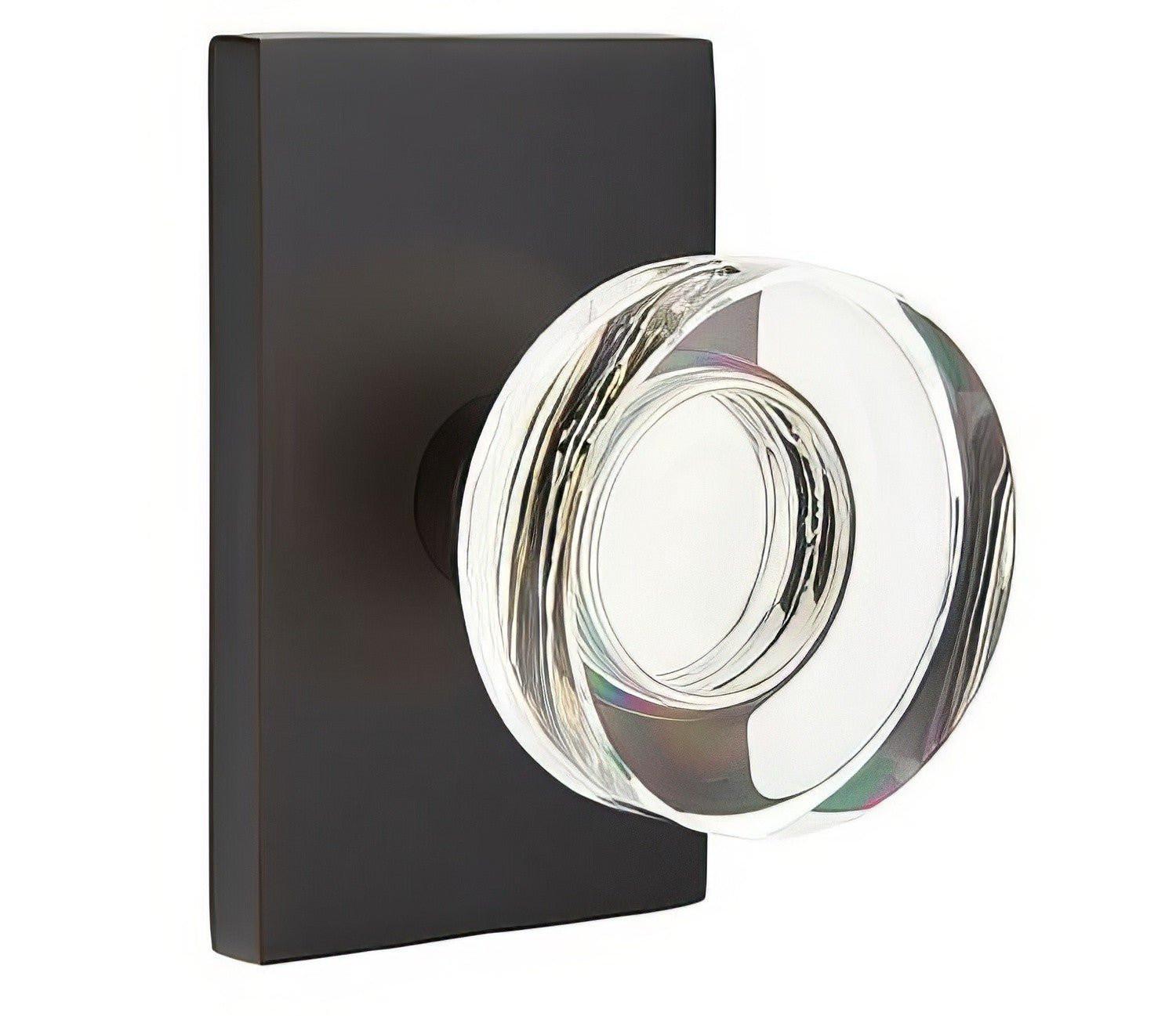 Emtek 5112MDCUS Modern Disc Crystal Knob 2-3/8" Backset Passage with Modern Rectangular Rose