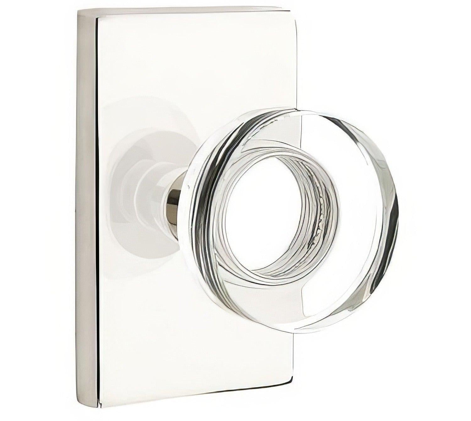 Emtek 5112MDCUS Modern Disc Crystal Knob 2-3/8" Backset Passage with Modern Rectangular Rose
