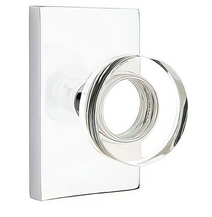 Emtek 5112MDCUS Modern Disc Crystal Knob 2-3/8" Backset Passage with Modern Rectangular Rose