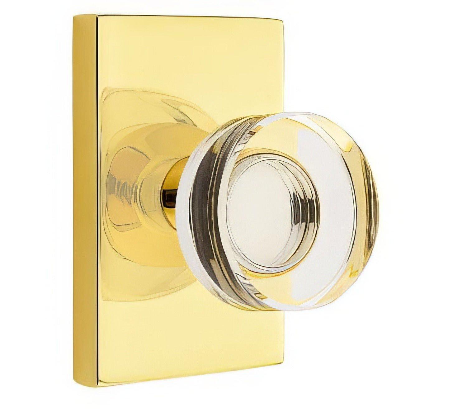 Emtek 5112MDCUS Modern Disc Crystal Knob 2-3/8" Backset Passage with Modern Rectangular Rose