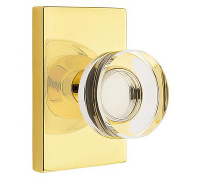Emtek 5112MDCUS Modern Disc Crystal Knob 2-3/8" Backset Passage with Modern Rectangular Rose