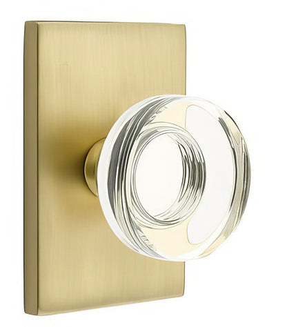 Emtek 5112MDCUS Modern Disc Crystal Knob 2-3/8" Backset Passage with Modern Rectangular Rose.