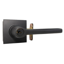 Emtek 5122HLOUS19RH.RLS Helios Lever Right Hand 2-3/8" and 2-3/4" Backset with Radius Latch Strike Keyed Entry with Square Rose for 1-3/8" to 2-1/16" Door Flat Black Finish.