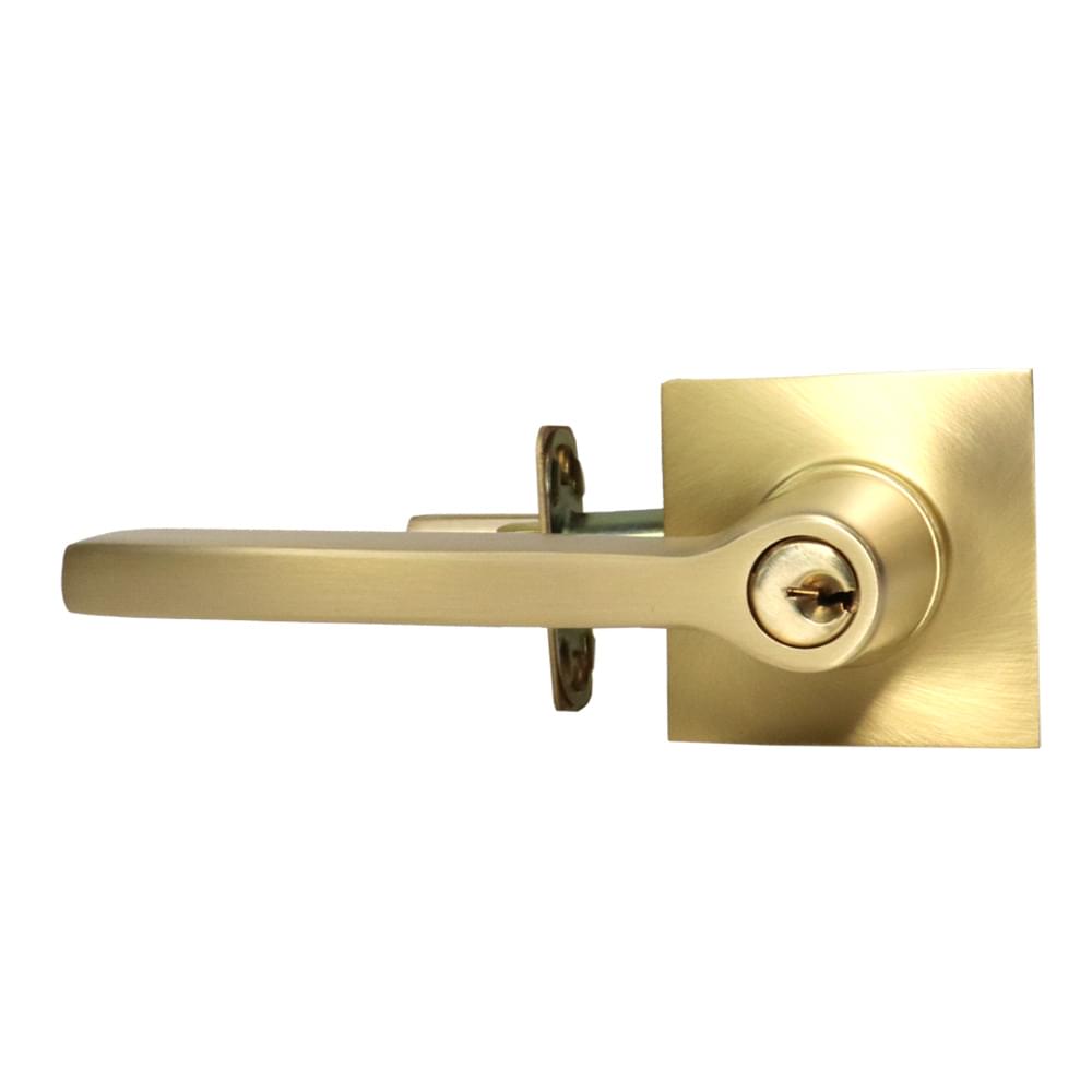 Emtek 5122HLOUS4LH.RLS Helios Lever Left Hand 2-3/8" and 2-3/4" Backset with Radius Latch Strike Keyed Entry with Square Rose for 1-3/8" to 2-1/16" Door Satin Brass Finish.