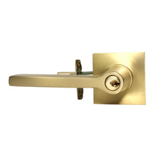 Emtek 5122HLOUS4LH.RLS Helios Lever Left Hand 2-3/8" and 2-3/4" Backset with Radius Latch Strike Keyed Entry with Square Rose for 1-3/8" to 2-1/16" Door Satin Brass Finish.