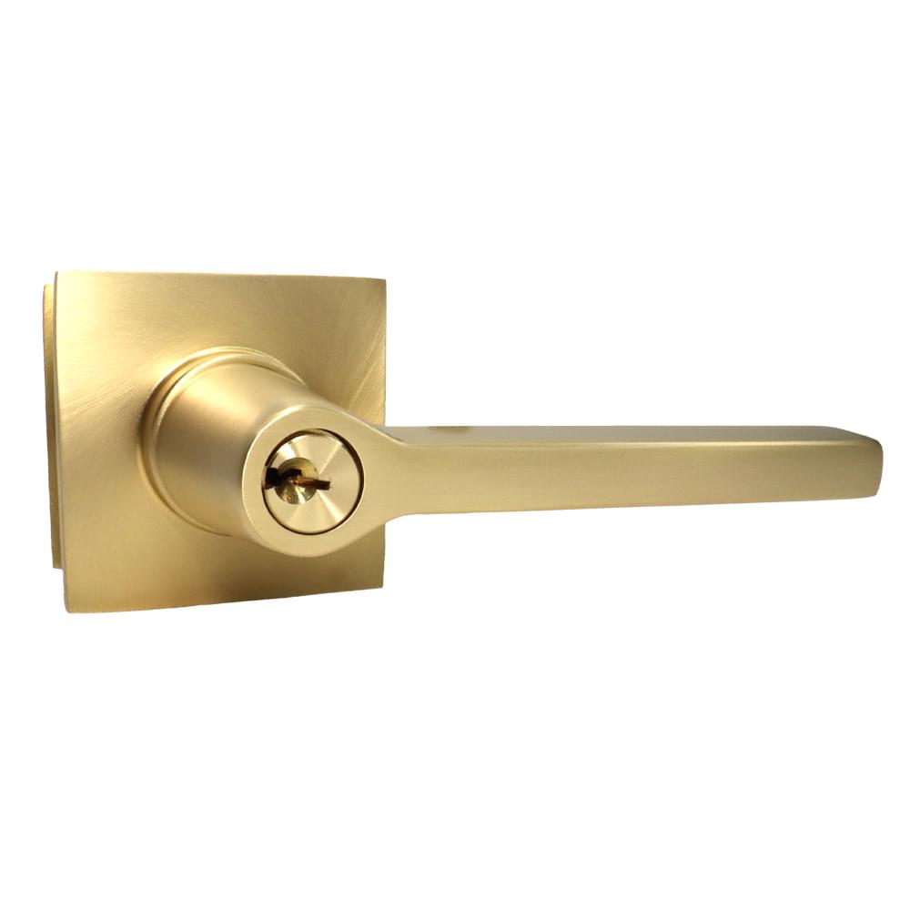 Emtek 5122HLOUS4RH.RLS Helios Lever Right Hand 2-3/8" and 2-3/4" Backset with Radius Latch Strike Keyed Entry with Square Rose for 1-3/8" to 2-1/16" Door Satin Brass Finish.