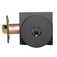Emtek 5122ROUUS19.RLS Round Knob 2-3/8" and 2-3/4" Backset with Radius Latch Strike Keyed Entry with Square Rose for 1-3/8" to 2-1/16" Door Flat Black Finish.
