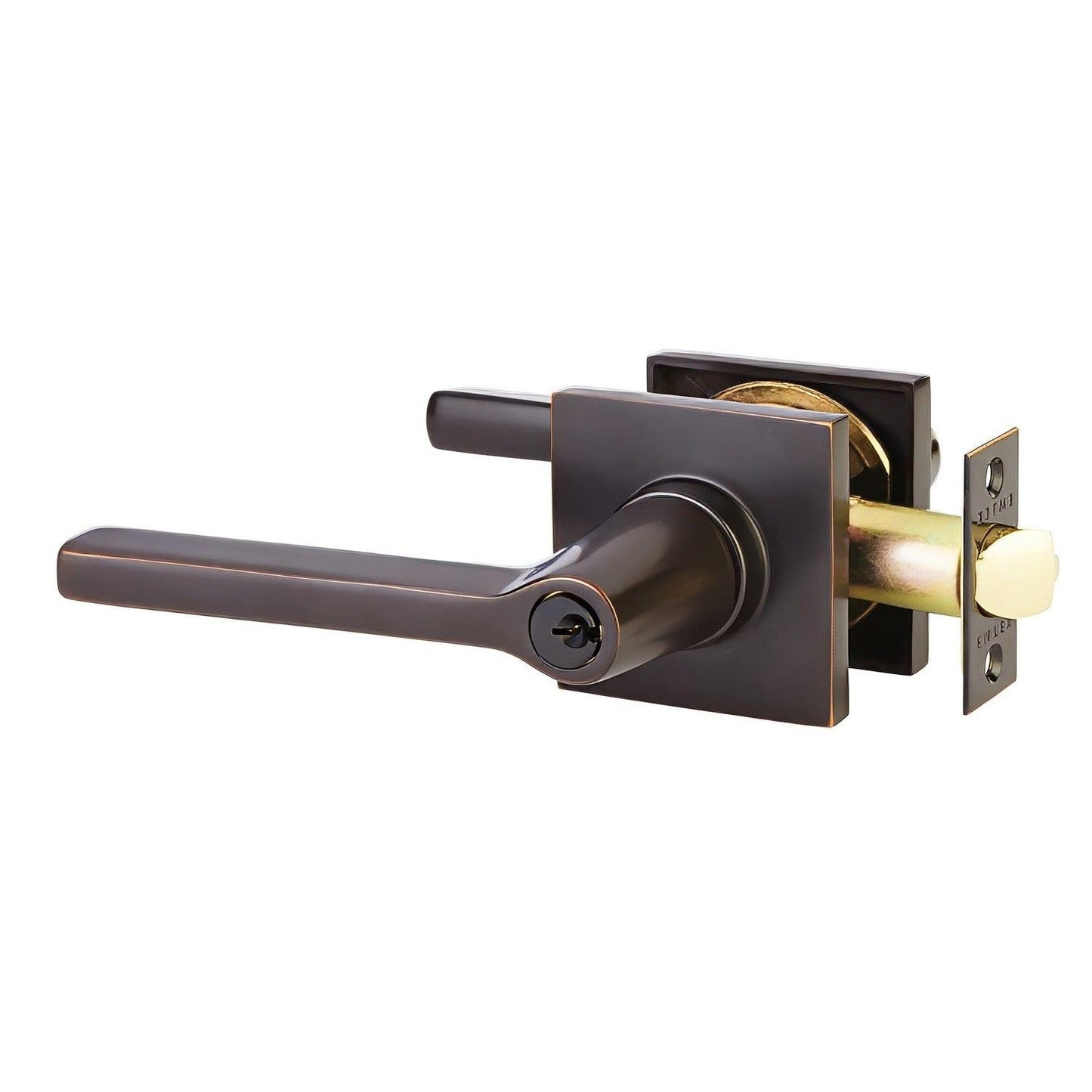 Emtek 5122HLOUSLH Helios Lever Left Hand 2-3/8" and 2-3/4" Backset Keyed Entry With Square Rose