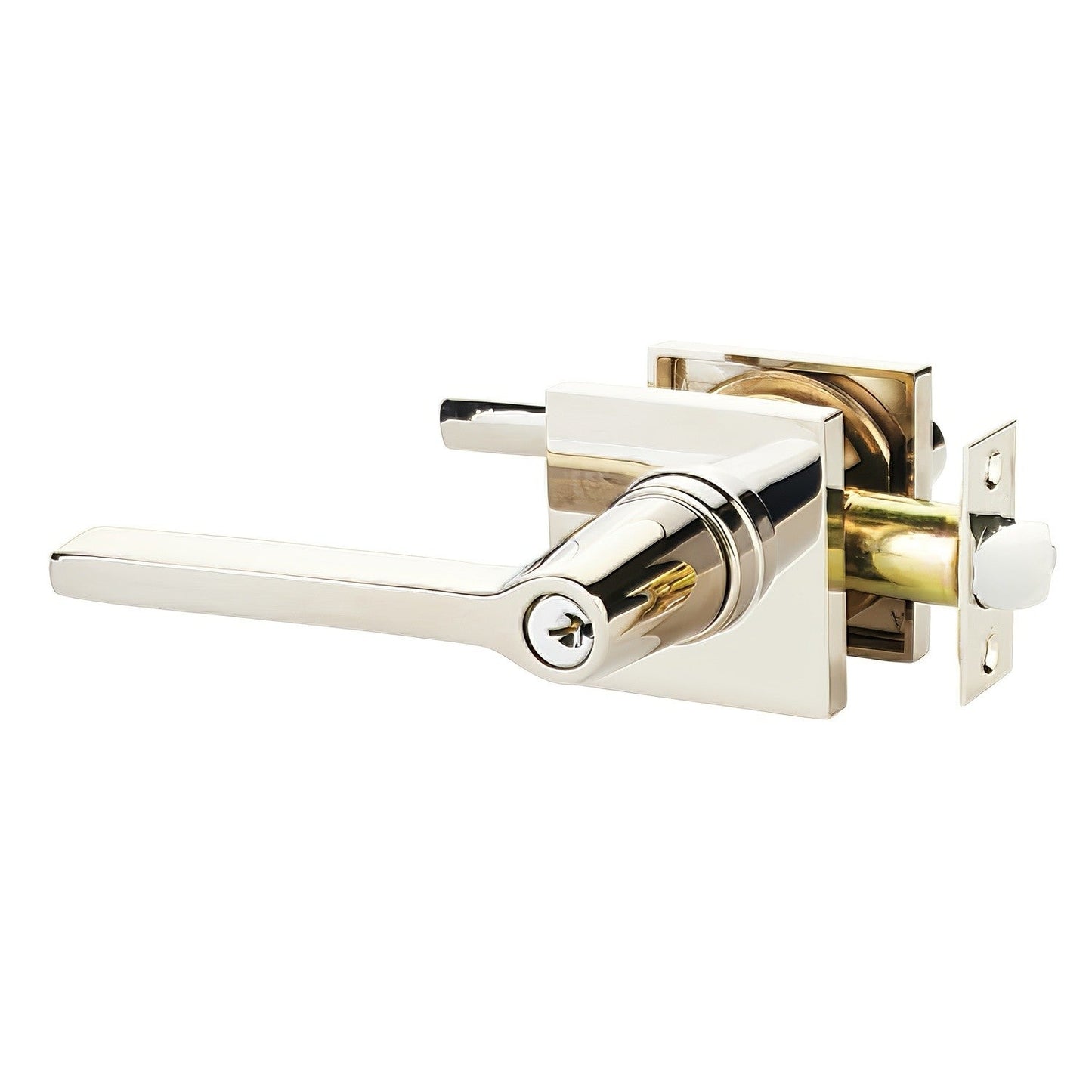 Emtek 5122HLOUSLH Helios Lever Left Hand 2-3/8" and 2-3/4" Backset Keyed Entry With Square Rose.